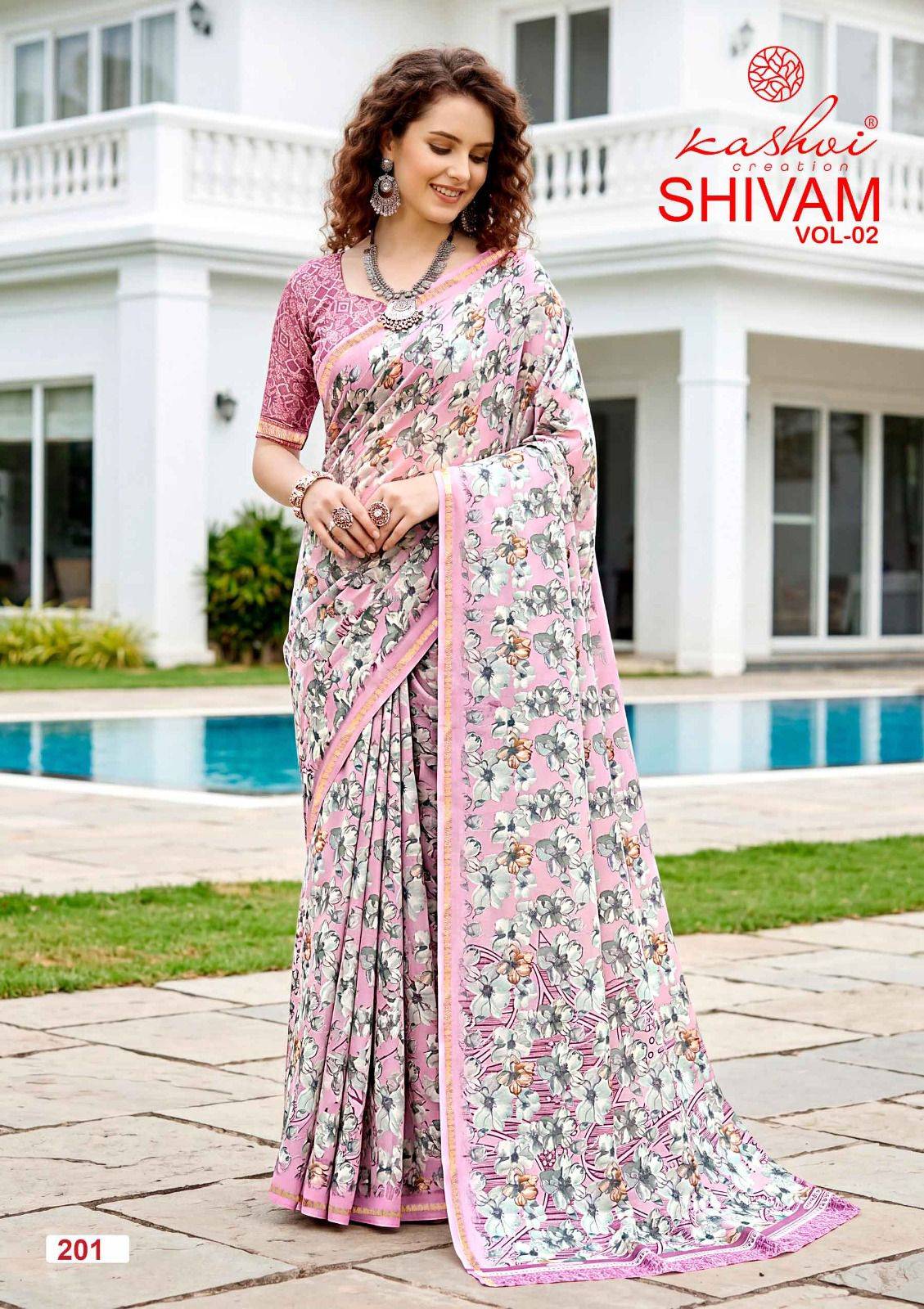 SHIVAM VOL. 2 By KASHVI CREATION 201 To 208 Series Indian Traditional Wear DULL MOSS VISCOSE sarees At Wholesale Price